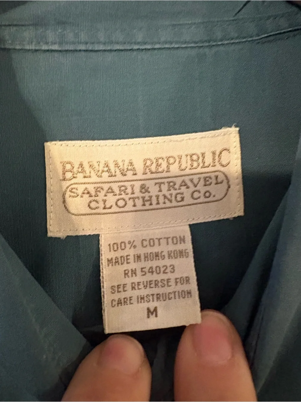 Vintage Banana Republic Safari Travel Shirt Mens M Teal Cotton Button Down Hong